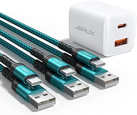 20W USB C יציאות כפולות מטען קיר+כבל USB-C 3A טעינה מהירה [3pack, 10ft+6.6ft+3.3ft]